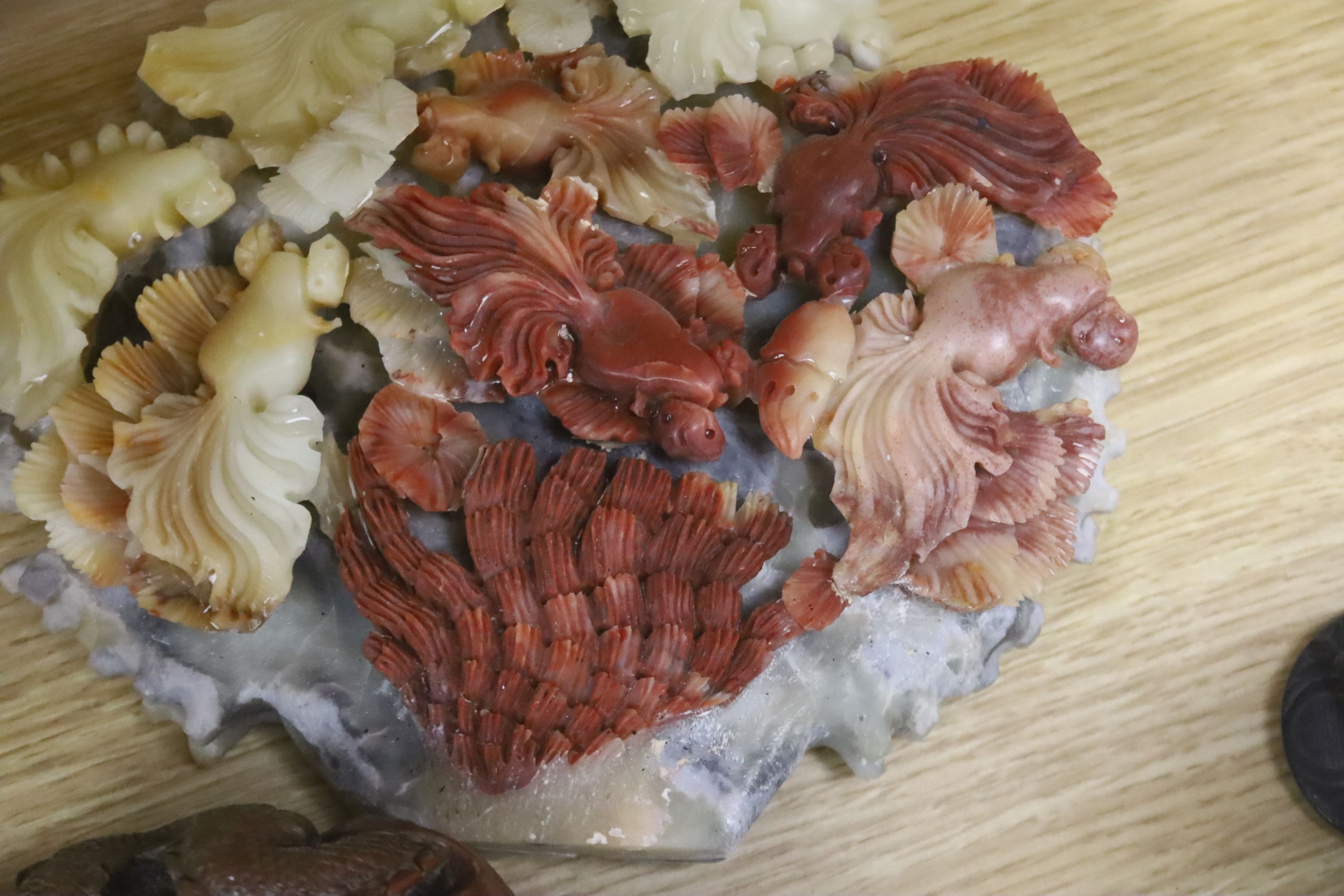 A quantity of Chinese carved hardstone and soapstone animals / creatures